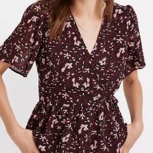 Madewell Red and White Flutter Sleeve Wrap Blouse